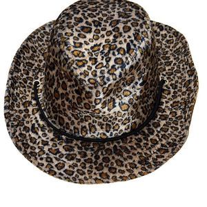 New Brown & Black Leopard Print Drawstring Felt Cowboy/Girl Hat